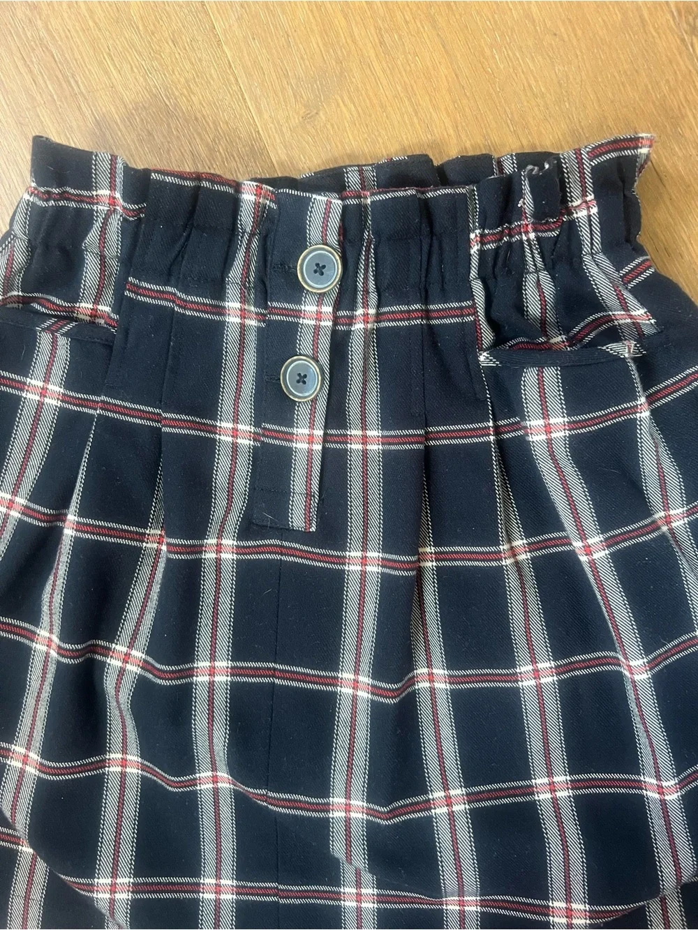 Zara Dark Blue Plaid Paperbag Skirt with Red and White Stripes so cute !!